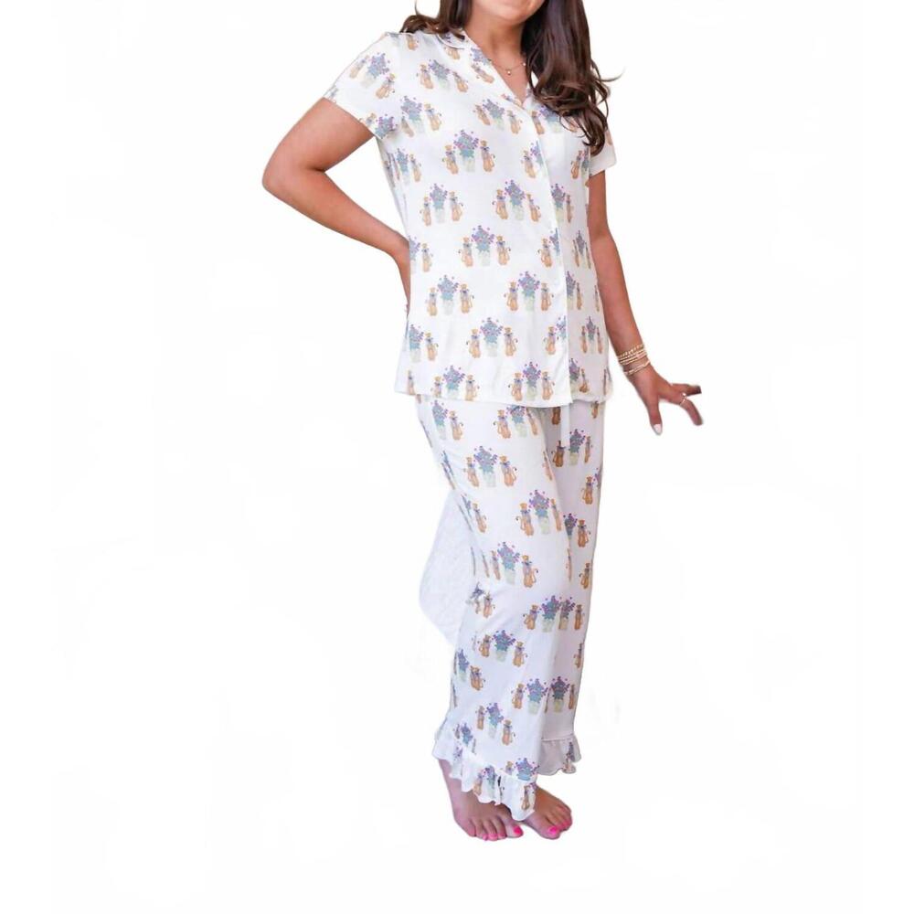 NEW SORORITY AND SISTERHOOD leopard heirloom pajama pants set in white